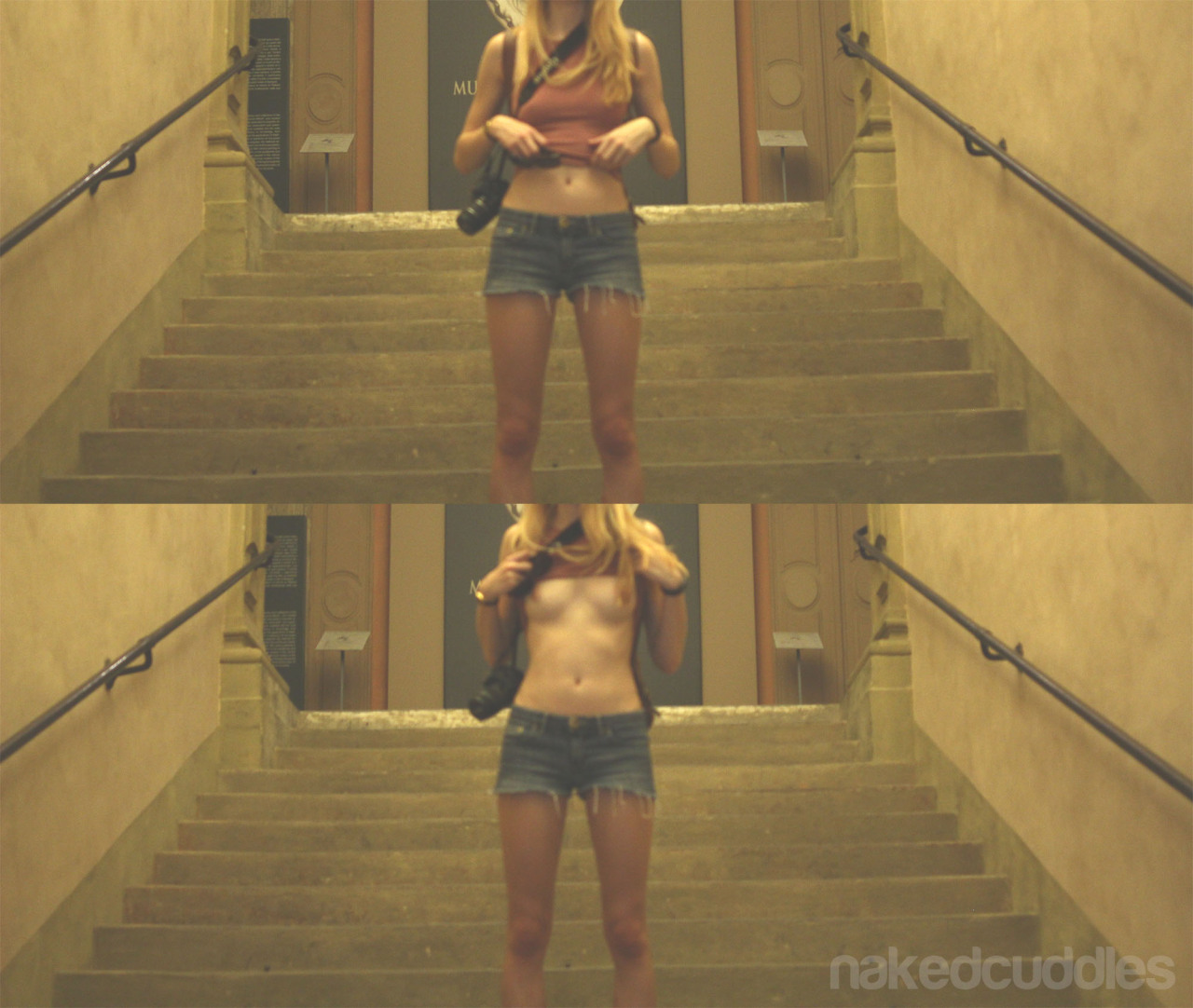 nakedcuddles:  I flashed him in the museum. x