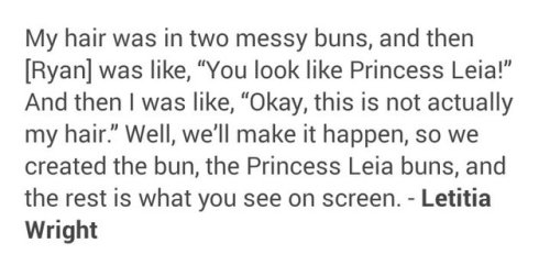 hanorganaas:Letita Wright confirmed the first Hair Style we see Shuri with is based off Princess Lei