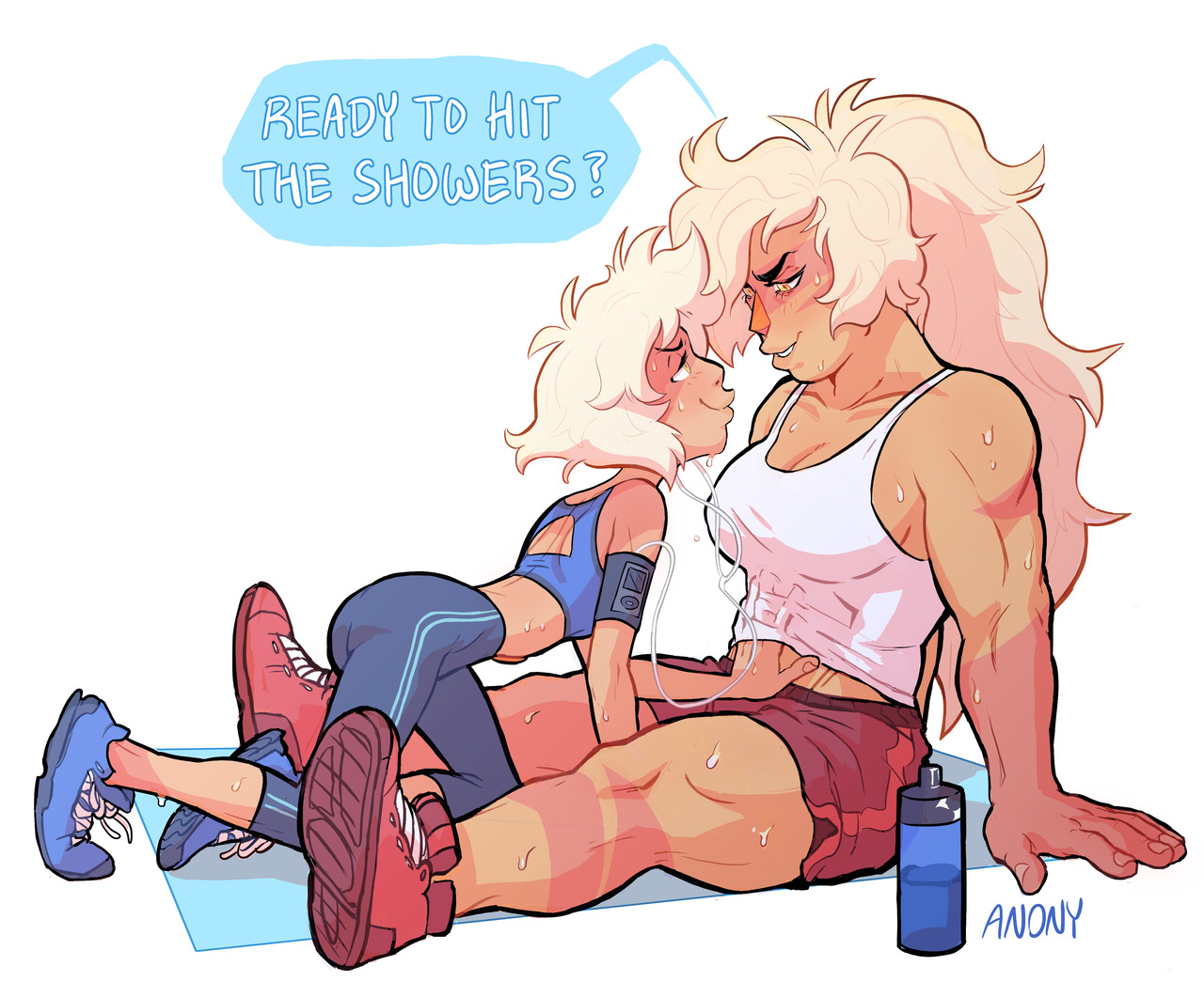 anony-moose-blog:Commission of some flirty gems at the gym   ❤  