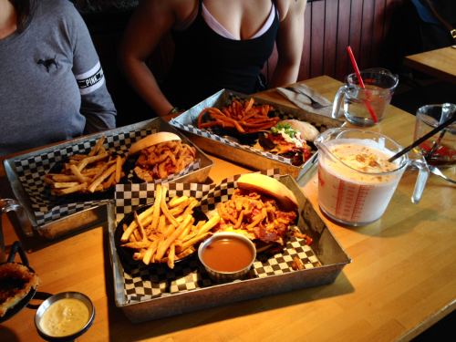 the-last-rep-counts:  My love for strawberry cheesecake milkshakes knows no bounds to the point where I will drink a 4cup pitcher of it and a burger (I didn’t finish the burger) gen-ixx snapping some pics at the post photoshoot cheat meal with her client