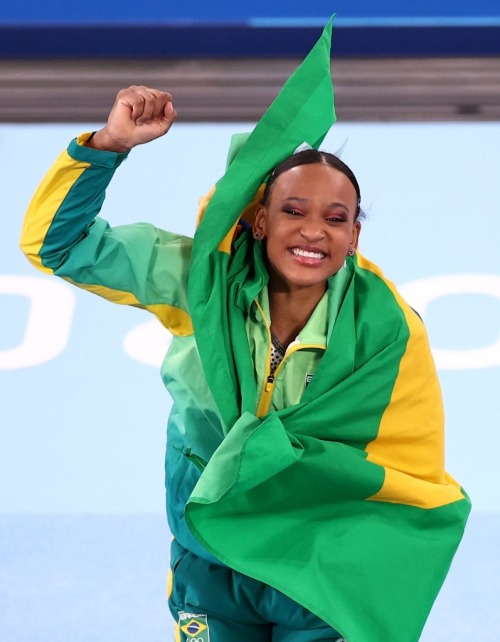 agathacrispies:Rebeca Andrade of Team Brazil celebrates after winning gold in the Women’s Artistic G