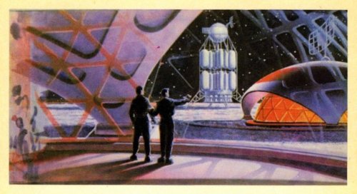 humanoidhistory:Soviet space art by Andrei Sokolov and cosmonaut Alexei Leonov, printed in the 1967 