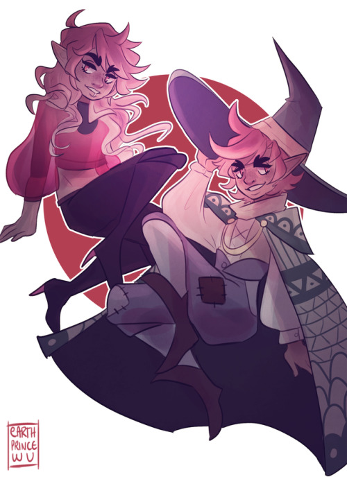 earthprincewu:the best twins… [image description: a drawing of Lup and Taako, hovering agains