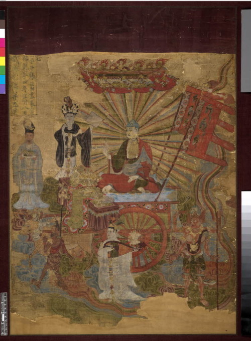 “Tejaprabha Buddha and the Five Planets” Tang dynasty painting with details of Mercury and the plane