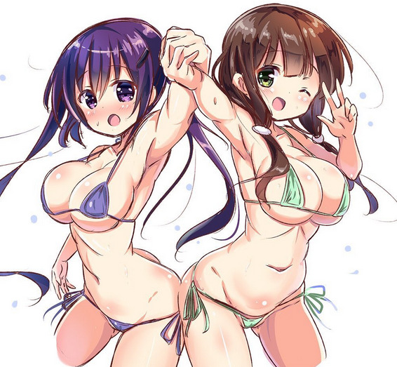 ご注文はうさぎですか？、天々座理世、宇治松千夜、ビキニ、ツインテール、ワイドヒップ、セクシーポーズ、マイクロビキニ、full