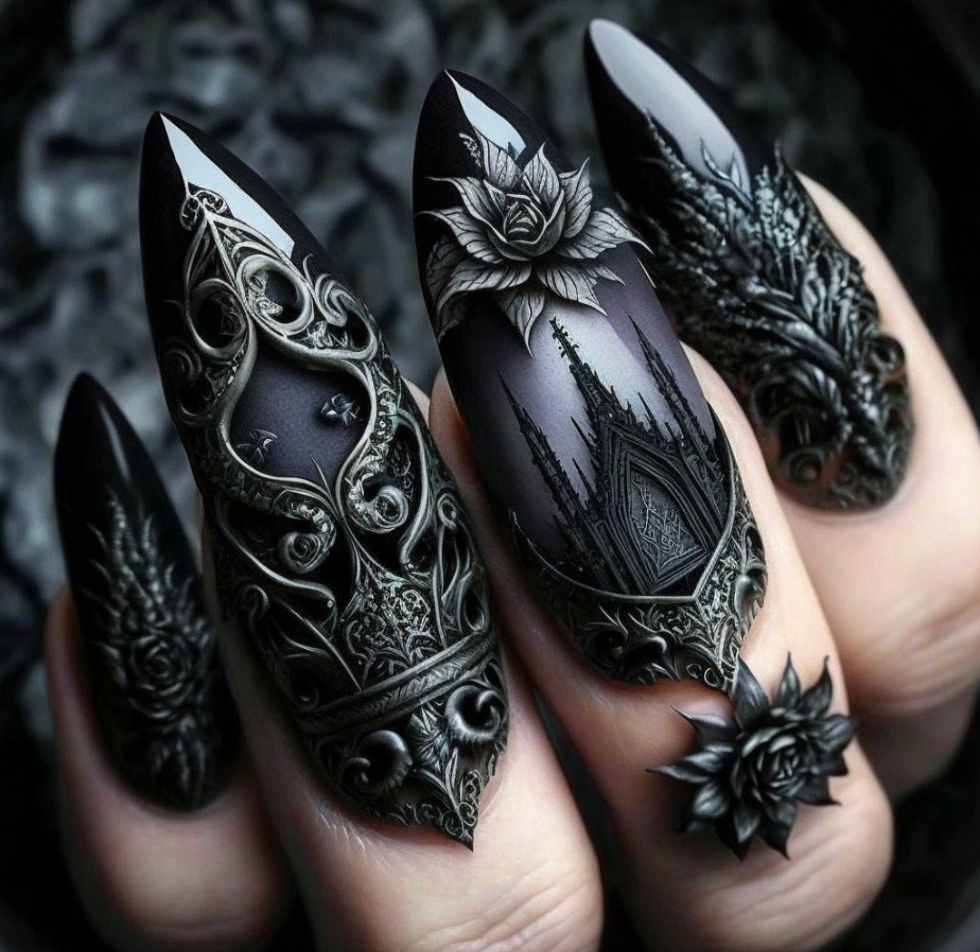 Gothic Glamour | Hard Gel Nail Design - YouTube