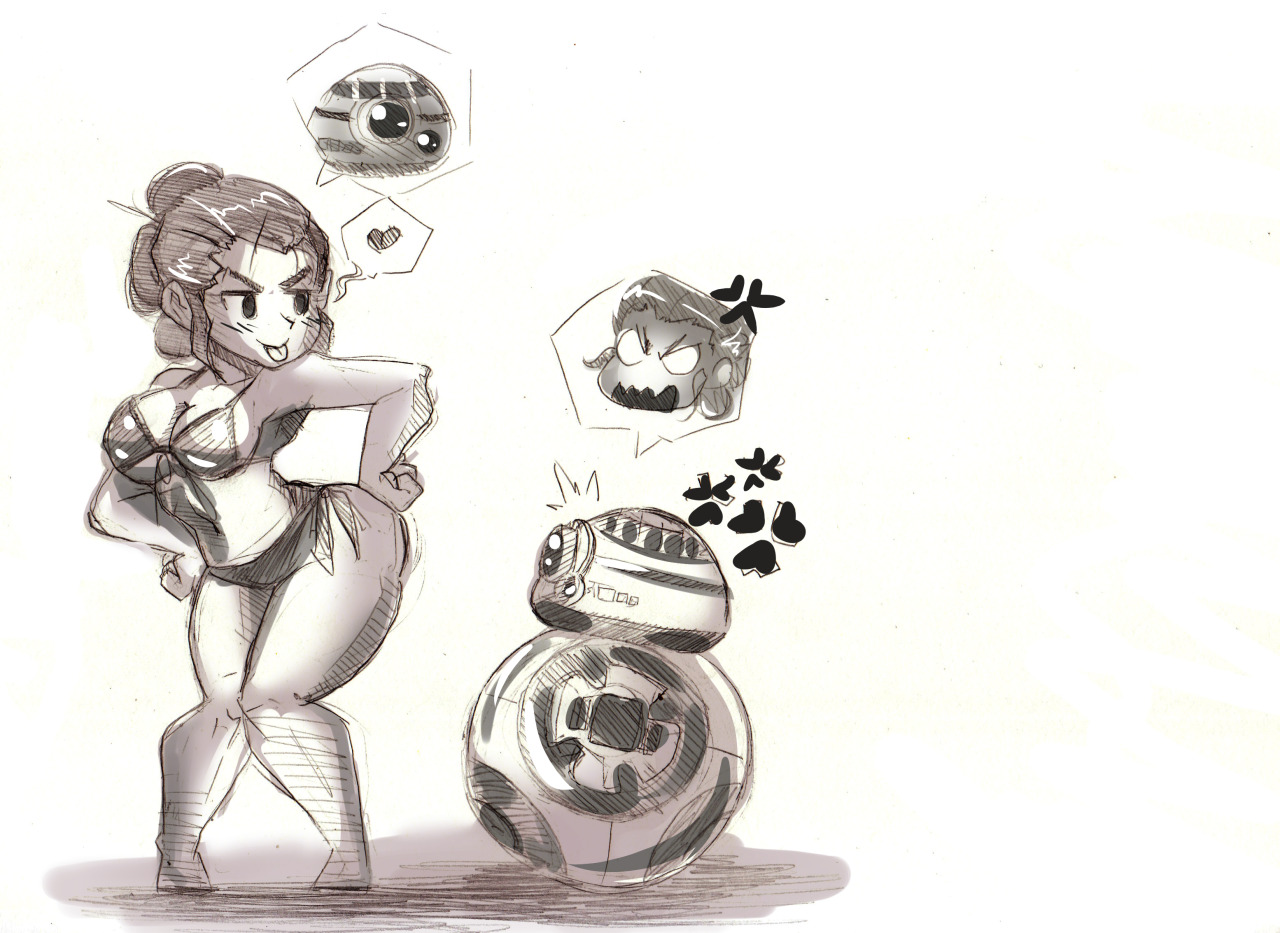 BB-8 enjoying Rey’s Body and freedom.while rey is not enjoying it one bit. ;3