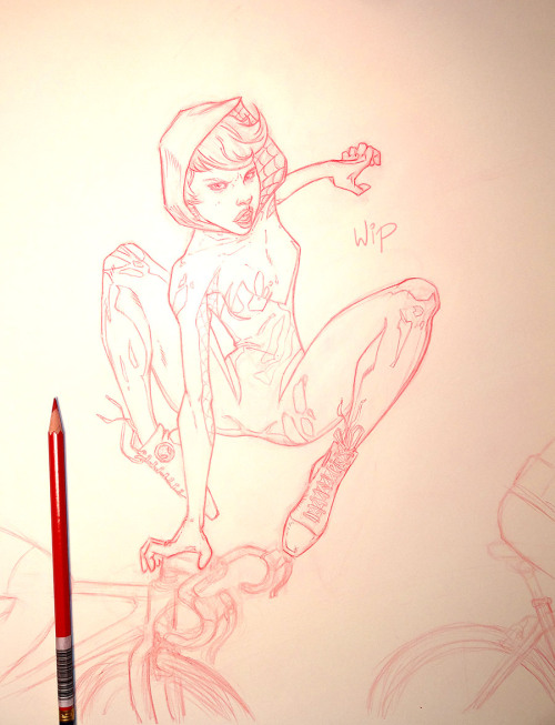 benprenart: more of my Spidey Gwen sketch.  Jumping over the peloton…  Yeah, why not?