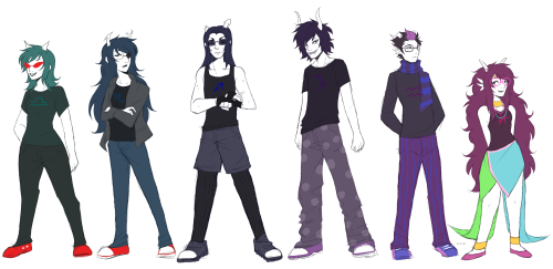 princessharumi:  i finally drew my own headcanon height/body type for the trolls ! but most importantly, i wanted to draw my hc tall!Nepeta compared to everyone else uvu  Full Stitched Version Here 