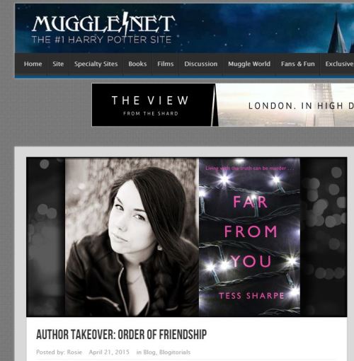 Hooray! The brilliant Tess Sharpe is over at MUGGLENET talking the order of friendship…Her wo