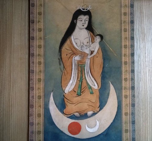 Japanese depictions of the Virgin Mary are displayed in a shrine in the home of Masaichi Kawasaki, w