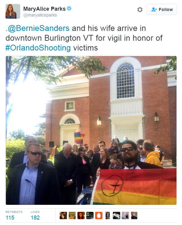 nevaehtyler:  Bernie Sanders Joined Burlington Vigil To Honor Orlando Victims The