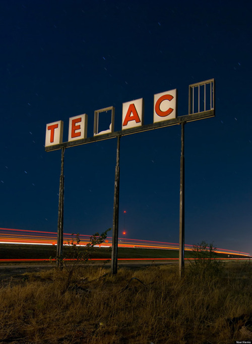 archatlas:  Road Trip by Noel Kerns     Noel Kerns is a Dallas-based photographer specializing in capturing Texas’ ghost towns, decommissioned military bases, and industrial abandonments at night. Growing up in the central Texas hill country, Kerns