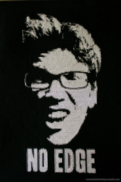 crochetallthethings:  DUDE, NO EDGE. Finally got this thing up in the shop! It’s only been finished for almost two years now. This is the only one available and once it’s gone, it’s gone! It took almost 3 months to complete and has over 7000 stitches.