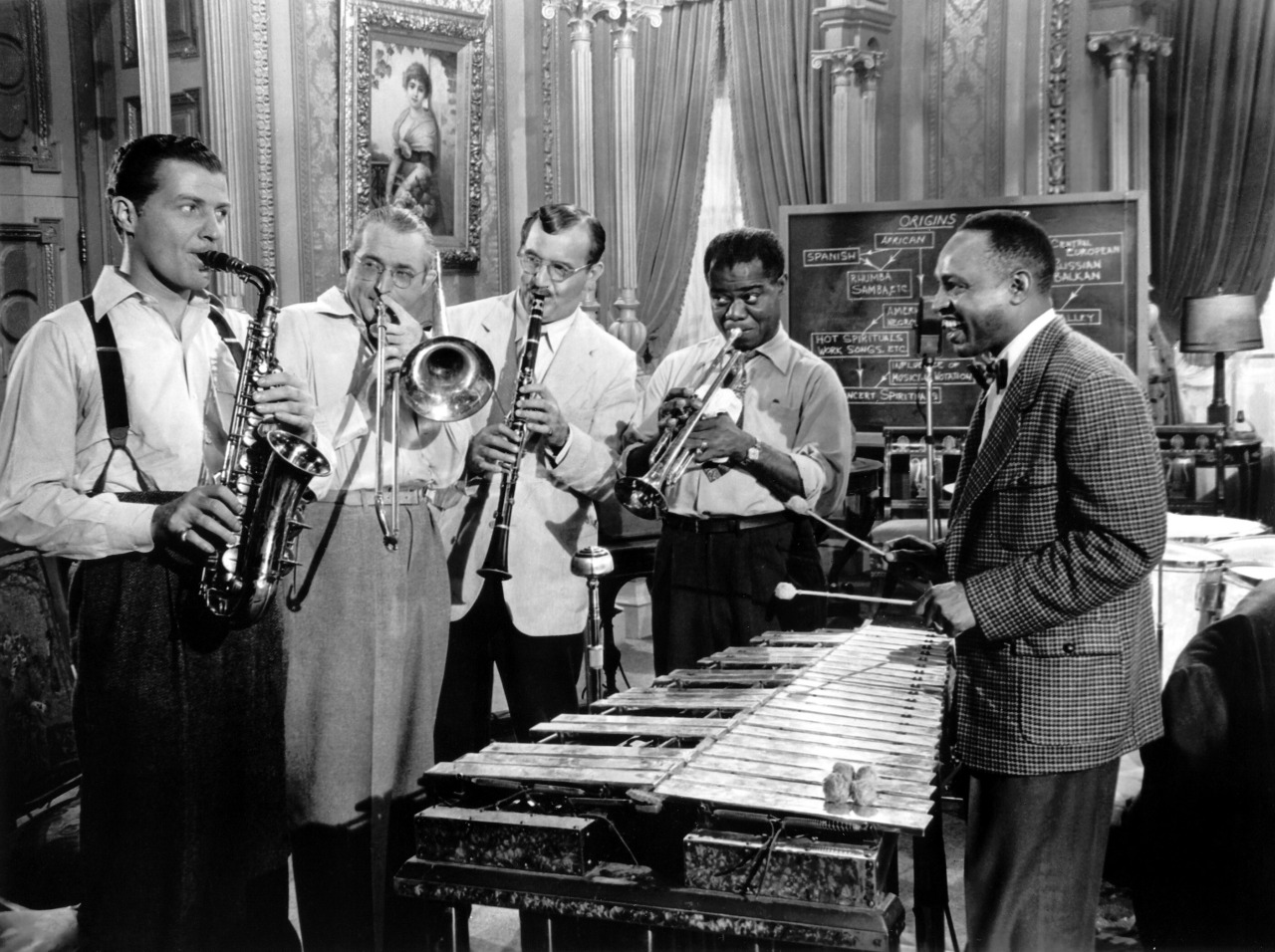 drbgood:  (L to R) Charlie Barnett, Tommy Dorsey, Benny Goodman, Louis Armstrong,