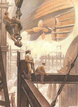 dieselpunkflimflam:  madddscience:  François Schuiten  Another warship off to its christening..
