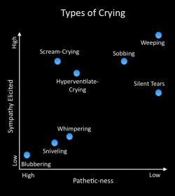 livewithmelaughwithme:  patchjelly:   s o u r c e  Blubbering: Unattractive, loud crying. Characterized by mutters, truncated, erratic breathing, clinched facial expressions and hunched posture.Hyperventilate-Crying: Forceful crying causing heavy breathin