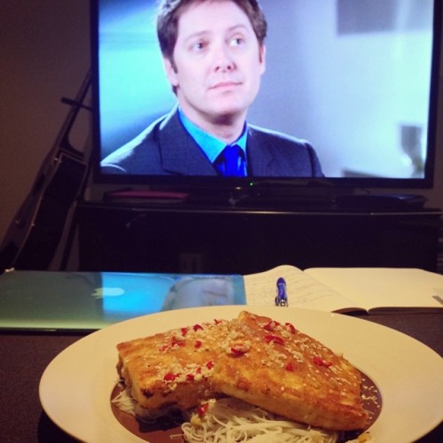 Study night. KFC-style fried tofu and Alan Shore #lawschool #vegan