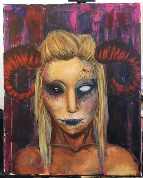 Finished portrait of my friend in her demon makeup. . . . . . . . #acrylic #acrylicpaint #acrylicpai