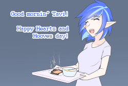 ask-human-octavia: I took Scratch out to a nice breakfast place before I went to work. We had a very nice Hearts and Hooves breakfast. Happy Hearts and Hooves day (or Valentines day) to everyone!   Happy Valentines’ day y’allThey say the best writing