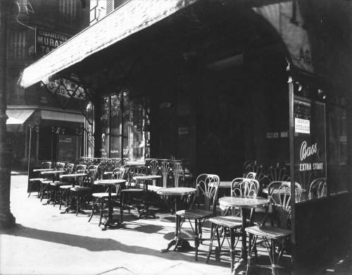 onlyoldphotography:  Eugène Atget: Café, Avenue de la Grande-Armée, 1924-25  Atget’s interest in the texture of old Paris-in the animate, intimate air of places much lived in-ran counter to the prevailing popular taste for the Eiffel Tower, the Opéra,