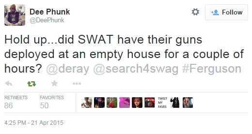 Militarized police pointed their guns at an empty house for hours this afternoon,