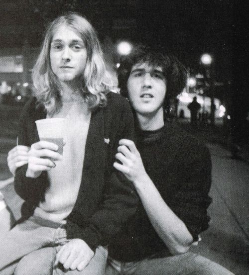legendarytragedynacho: Early photo of Kurt Cobain and Krist Novoselic of Nirvana after their first 