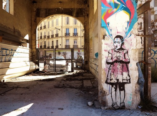 thcrstlshp:  The latest street work entitled Young Girl by Stinkfish in the ruins of an industrial b