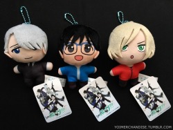 yoimerchandise: YOI x SEGA Mascot Plush Keychains  Original Release Date:April 2017 Featured Characters (3 Total):Viktor, Yuuri, Yuri Highlights:This plush set has coach Viktor and Yuuri/Yuri in their blue/red hoodies! It’s through these types of items