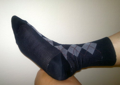 czech-patterned-nylon-socks:Blue coloured vintage nylon socks with grey pattern. Lovely!
