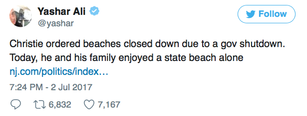 micdotcom:  Chris Christie and family photographed relaxing on beach he closed to