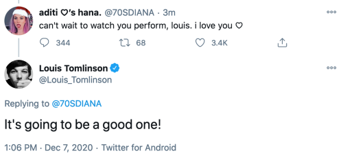 Louis’ replies on Twitter - 7/12The tweet on the private account that Louis replied to: