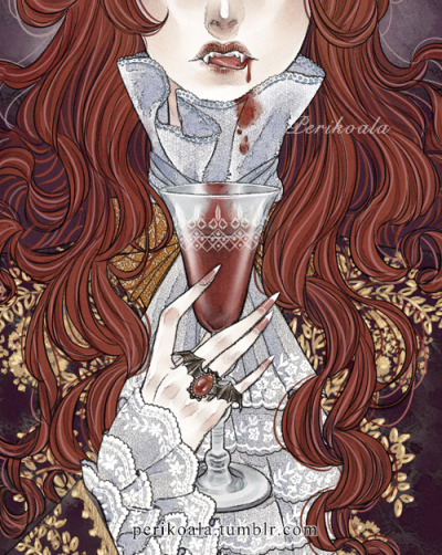 This piece featuring my OC Lust is going to be in a vampire themed exhibition at the Tea Room Piccolo  A Space of the Piccolo Theater in Amagasaki, Japan, from July 1 to 15.
The full version will only be available in the gallery and a single copy...