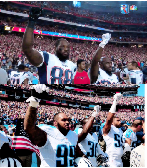 striveforgreatnessss: Players across NFL kneel or raise their fists during the playing of the nation