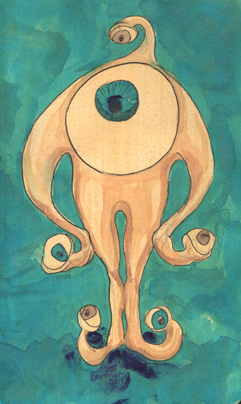  Beholders drawn by Matt Bernson. Ink & watercolor on paper,  5"x8" 