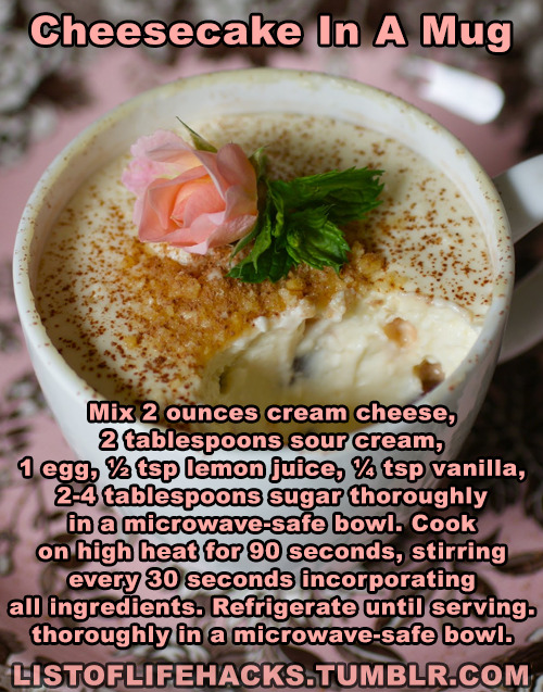 listoflifehacks:  If you like this list of life hacks, follow ListOfLifeHacks for more like it! Microwave Snacks You Can Make In A Mug Part 1 Here 