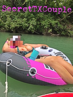 secrettxcouple:  The wife showing off her beautiful tits during our river trip! Follow us for more!! -Him