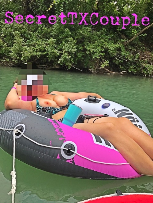 The wife showing off her beautiful tits during our river trip! Follow us for more!!-Him