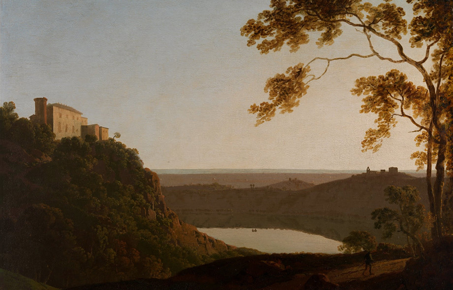 poboh:  Lake Nemi, Sunset, ca 1790, Joseph Wright of Derby. English, (1734 - 1797)