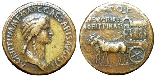 romegreeceart:A Roman coin  issued to commemorate Agrippina the Elder.* minted during Caligula’s rei