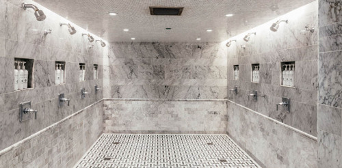 Men’s locker room shower at the Cambridge Club in Toronto, Canada.An absolutely stunning facility th