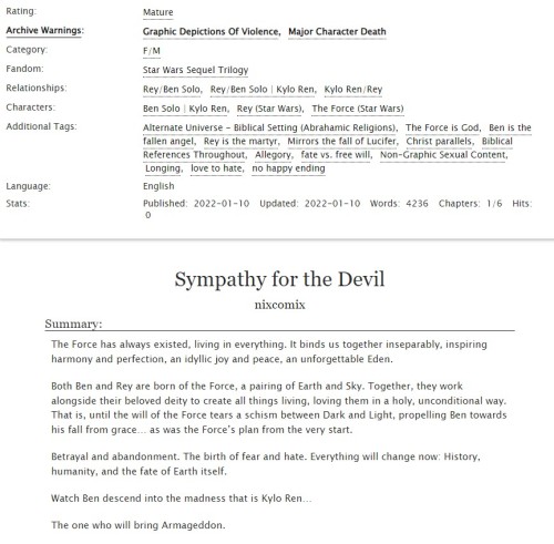 &ldquo;Sympathy for the Devil&rdquo; - Chapter 1 (of 6) Ben loves Rey, perfectly, innocently, and wi