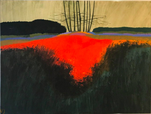 ein-bleistift-und-radiergummi: Calvin J. Libby Abstract Landscape Painting, 1950s.(via worthpoint.co