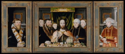 “Christ Blessing, Surrounded by a Donor and His Family” by a German artist from Lower Saxony, betwee