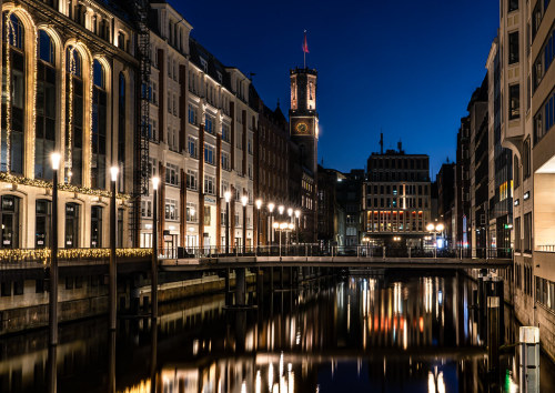 View from the Bleichenbrücke in Hamburg by the-great-escape In the morning at the beginning of the b