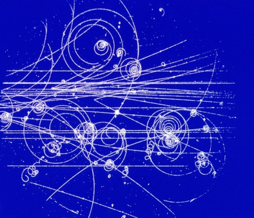 This image from 1960 is of real particle tracks formed in CERN’s first liquid hydrogen bubble 