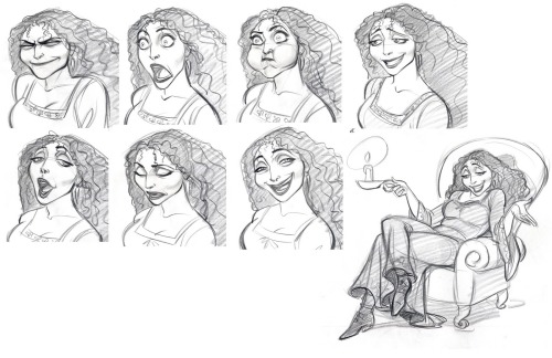 bluedragonkaiser:theanimationarchive:Character design images and Model sheets for Mother Gothel from Disney’s Tangled. Artwork by Jin Kim.Source: Cosmo Animato  slbtumblng ;9