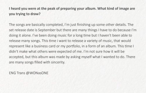[TRANS] ONE @ WKorea September 2019 Issue Interview Trans cr: WONasONE© TAKE OUT WITH FULL CRED