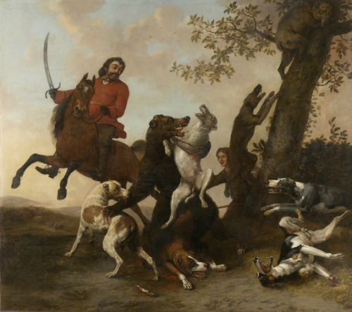Bear Hunt, 1649, Museum of the NetherlandsDe berenjacht. Een beer in een woest gevecht met een pak j