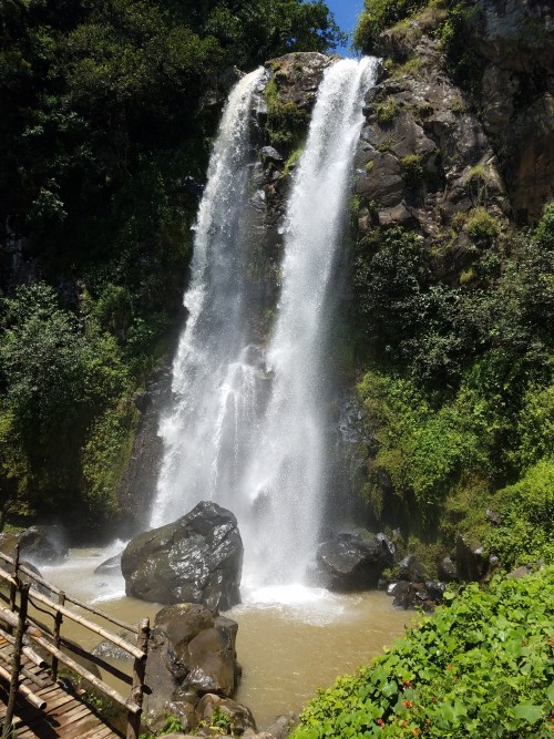 Cascadas Gemelas En Parqué Ecoturistico Paraíso En Honey, Puebla, México.